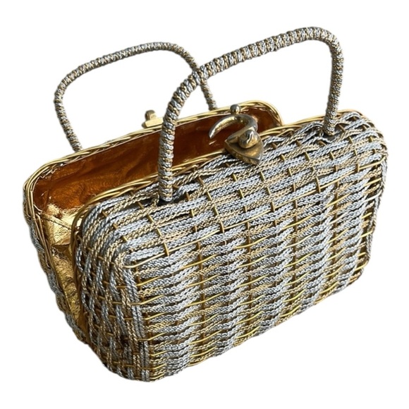 KORET Woven Golden and Silver Metallic Top Handle Handbag Vintage 60’s - Picture 1 of 15